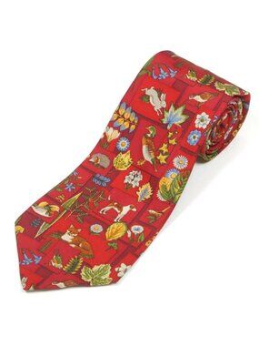 Salvatore Ferragamo Woodland Animal Botany Men's Silk Neck Tie Fox Duck Rabbit